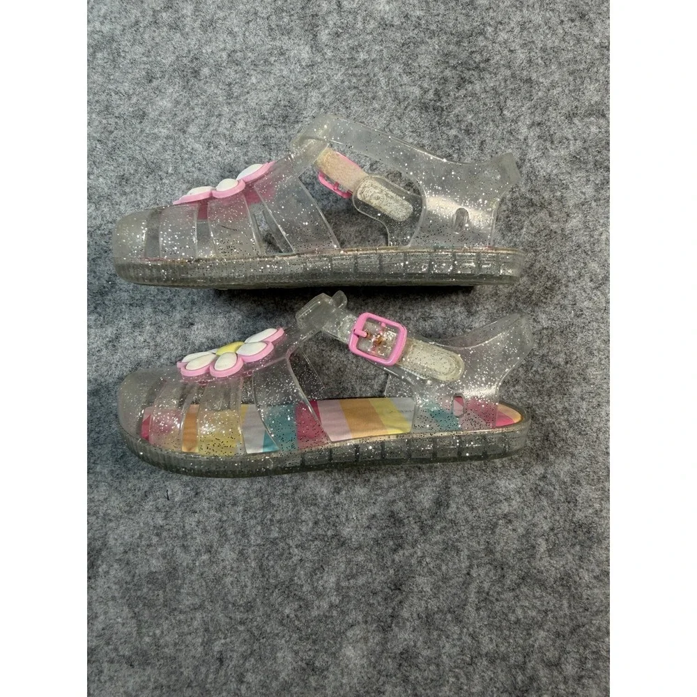 Happily Grey Kids Girls Size 9 Jelly Sandals Glitter Daisy Rainbow Clear Pink